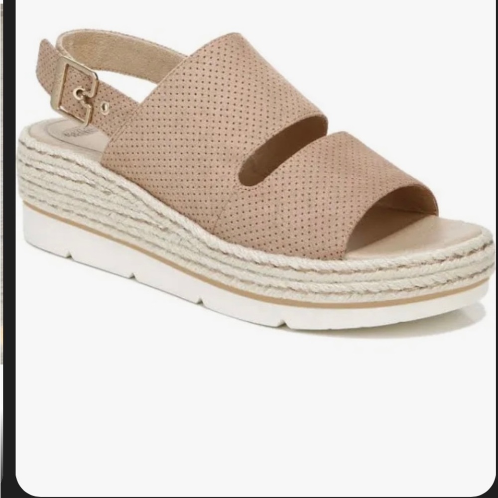 Womens dr scholl’s “oh hey espradrille wedge sandal in nude tan color size 7